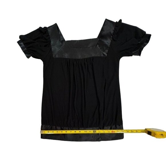 Creative Design‎ Works Black Blouse W/ Satin Trim & Buttons Women Small Dressy - Picture 11 of 11